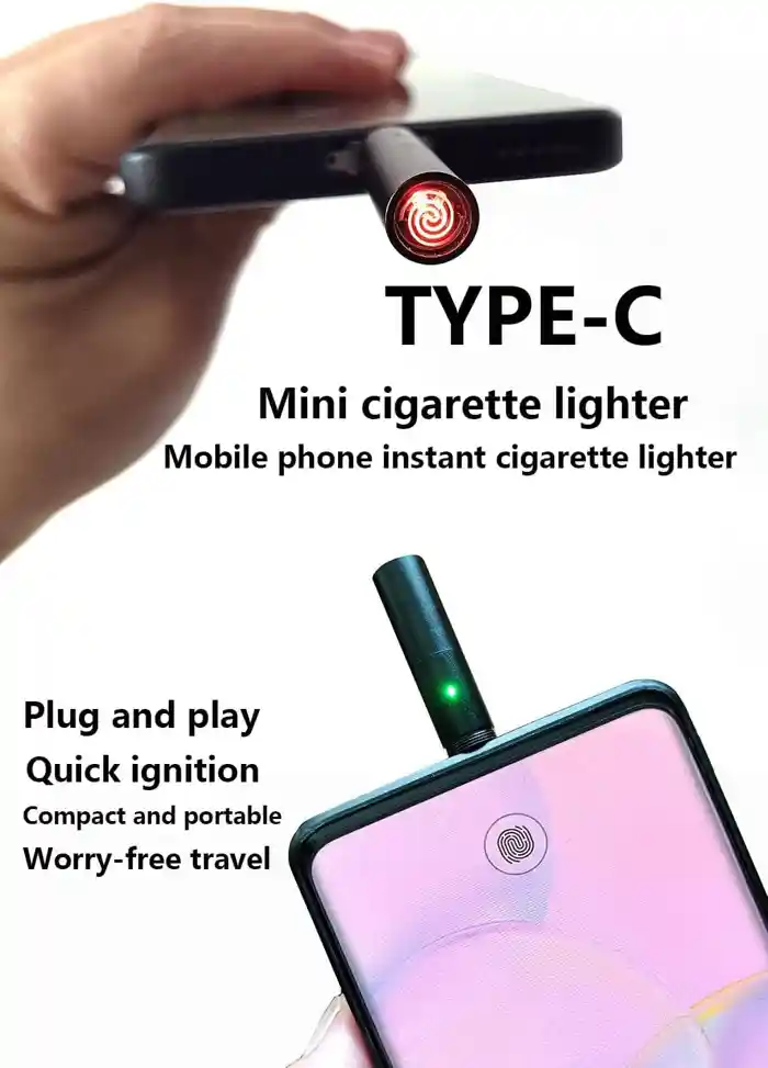 Type-C New Portable Mini Lighter USB igniter Windproof Portable Lighter, Suitable for Carrying flameless and airless for Outdoor Travel